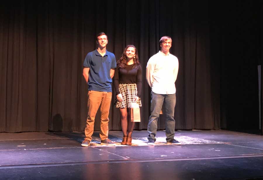Poetry Out Loud Winner Jenna Thibault (Ctr) with Second Place Runner Up, Garrett Gifford (L) and Third Place Runner Up, Patrick Mannion (R)
