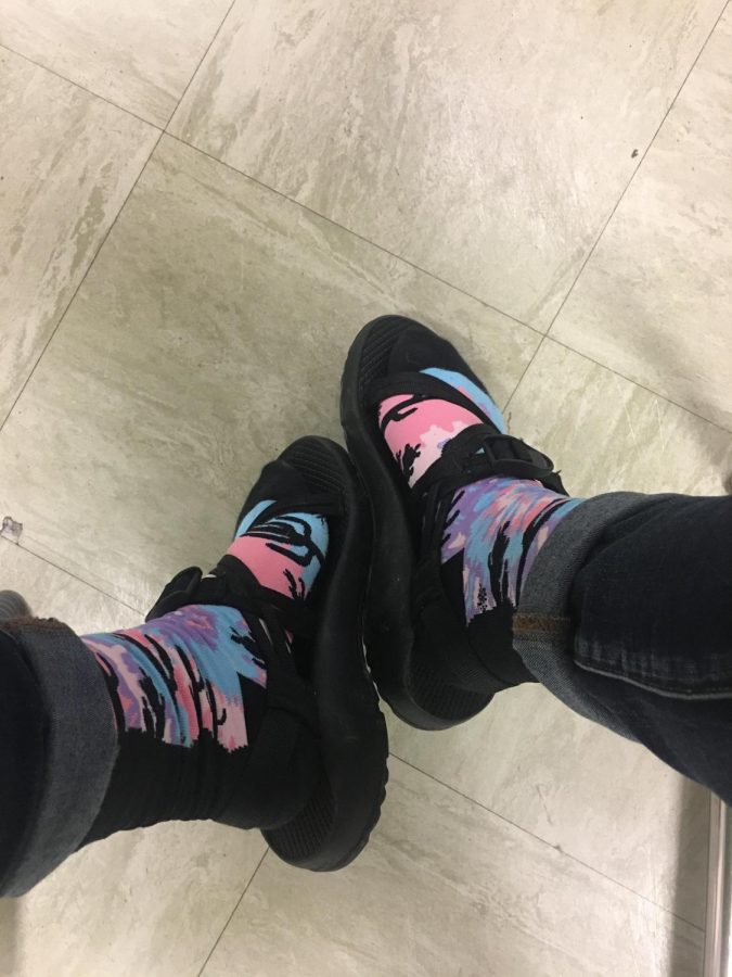These are my favorite pair of crazy socks.  They are a tie dye desert theme.