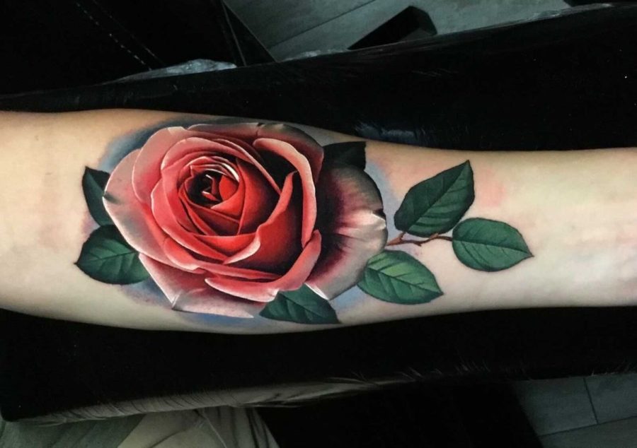 A rose tattoo done by GHS graduate and professional tattoo artist TJ Schunemann