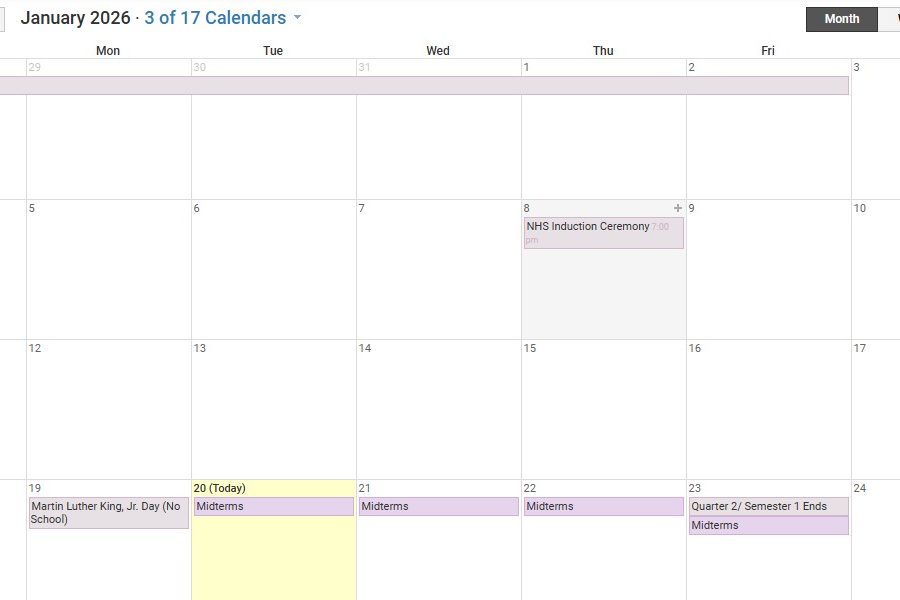 January calendar in Schoology